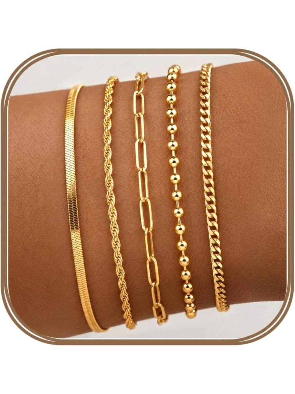 Trendy 14K Gold Plated Waterproof Bracelets for Women - Dainty Stackable Jewelry